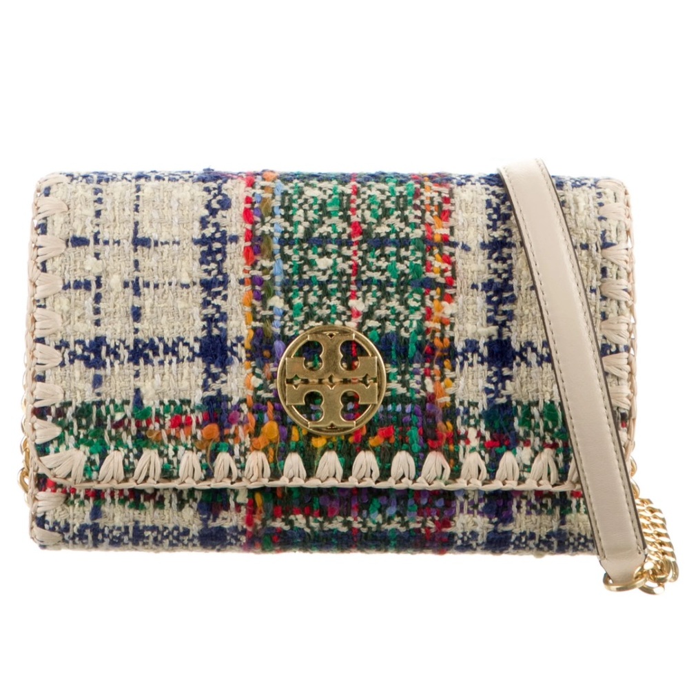 Vintage Tory Burch Willa Tweed Convertible  Bag with Gold Chain